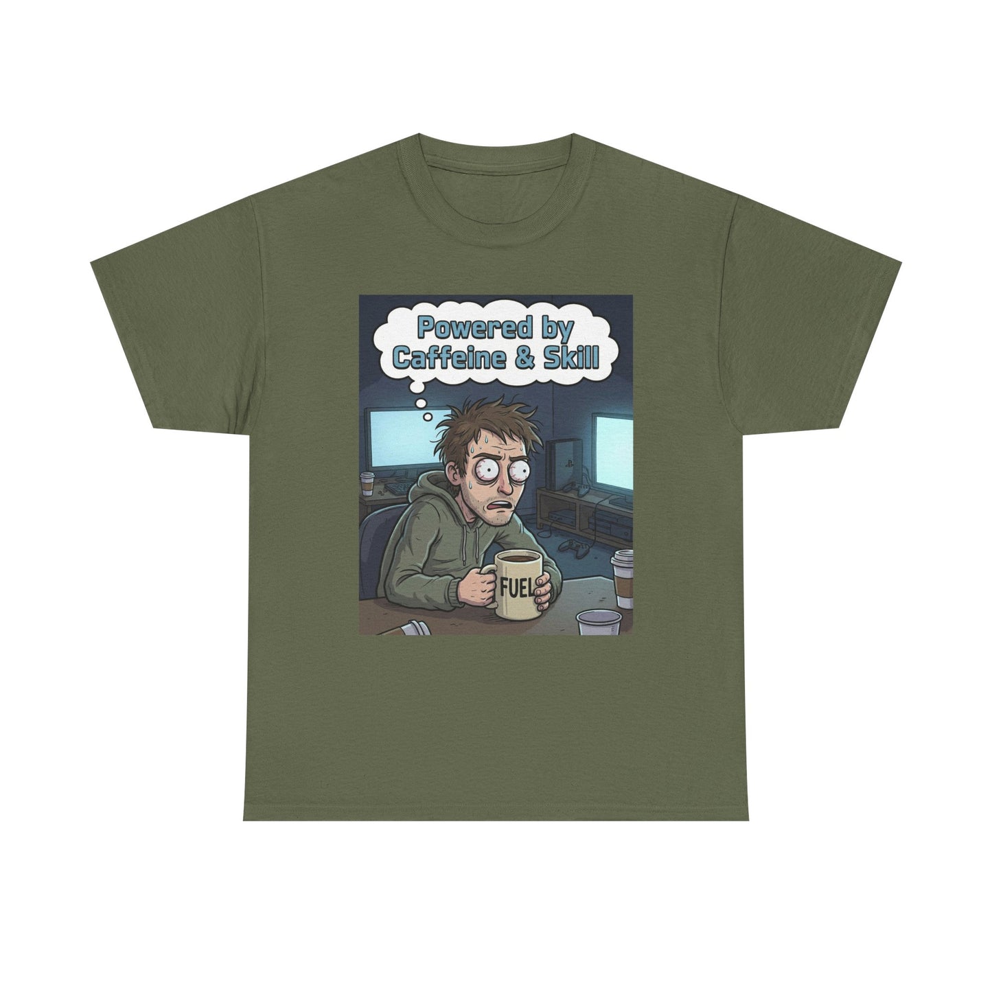 Powered by Caffeine & Skill Tee | Coffee Programmer Illustration