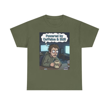 Powered by Caffeine & Skill Tee | Coffee Programmer Illustration