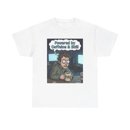 Powered by Caffeine & Skill Tee | Coffee Programmer Illustration
