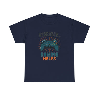 Stressed Gaming Helps Tee - Unisex Heavy Cotton Tee for Gamers, Perfect Gift for Birthdays, Holidays, Gaming Events, [...]