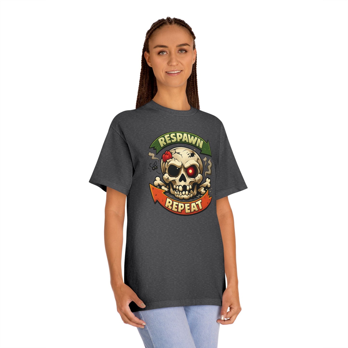 Respawn Repeat Skull Tee | Gaming Skull Design, Retro Banner