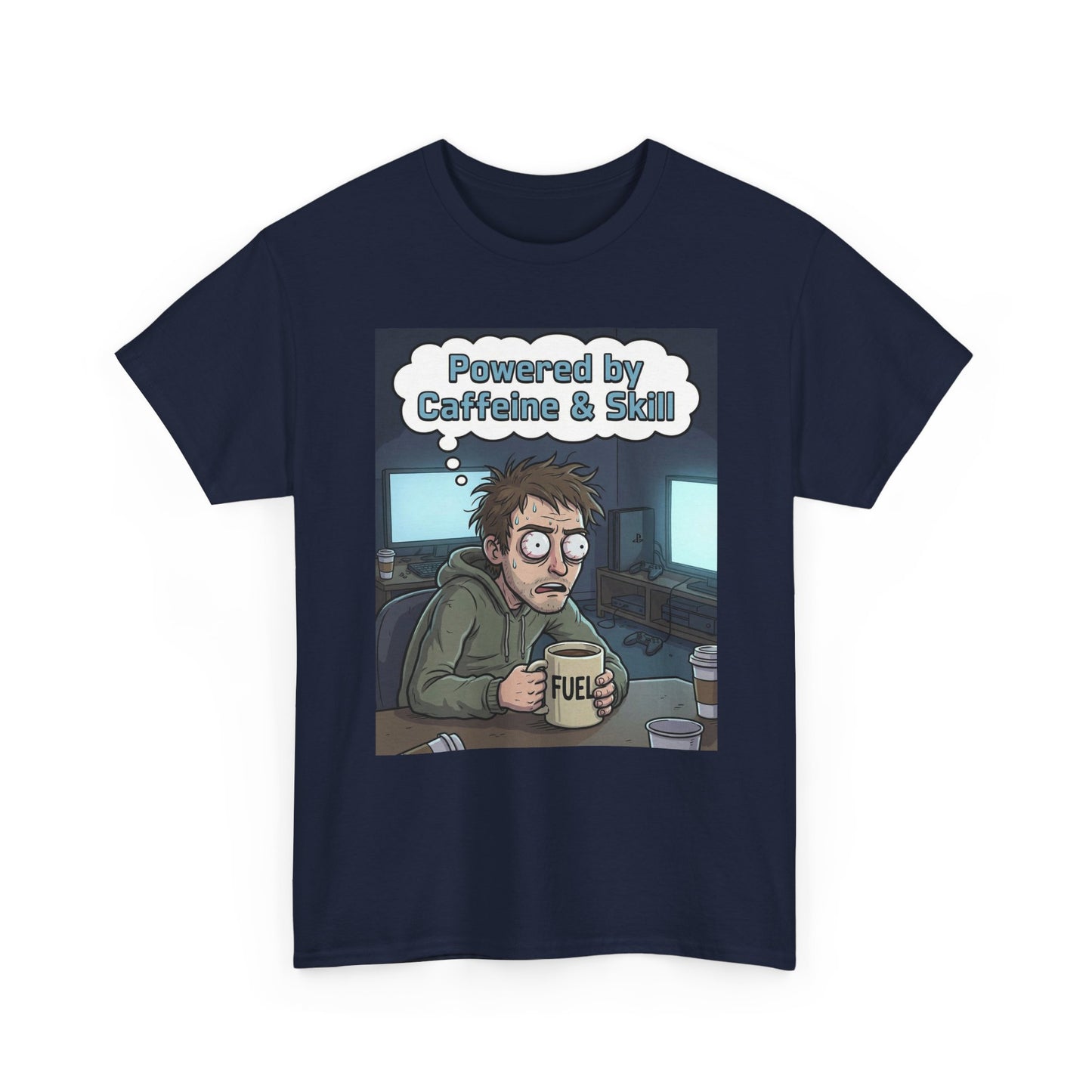 Powered by Caffeine & Skill Tee | Coffee Programmer Illustration