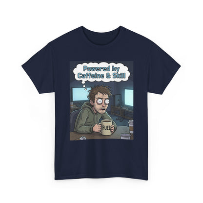 Powered by Caffeine & Skill Tee | Coffee Programmer Illustration