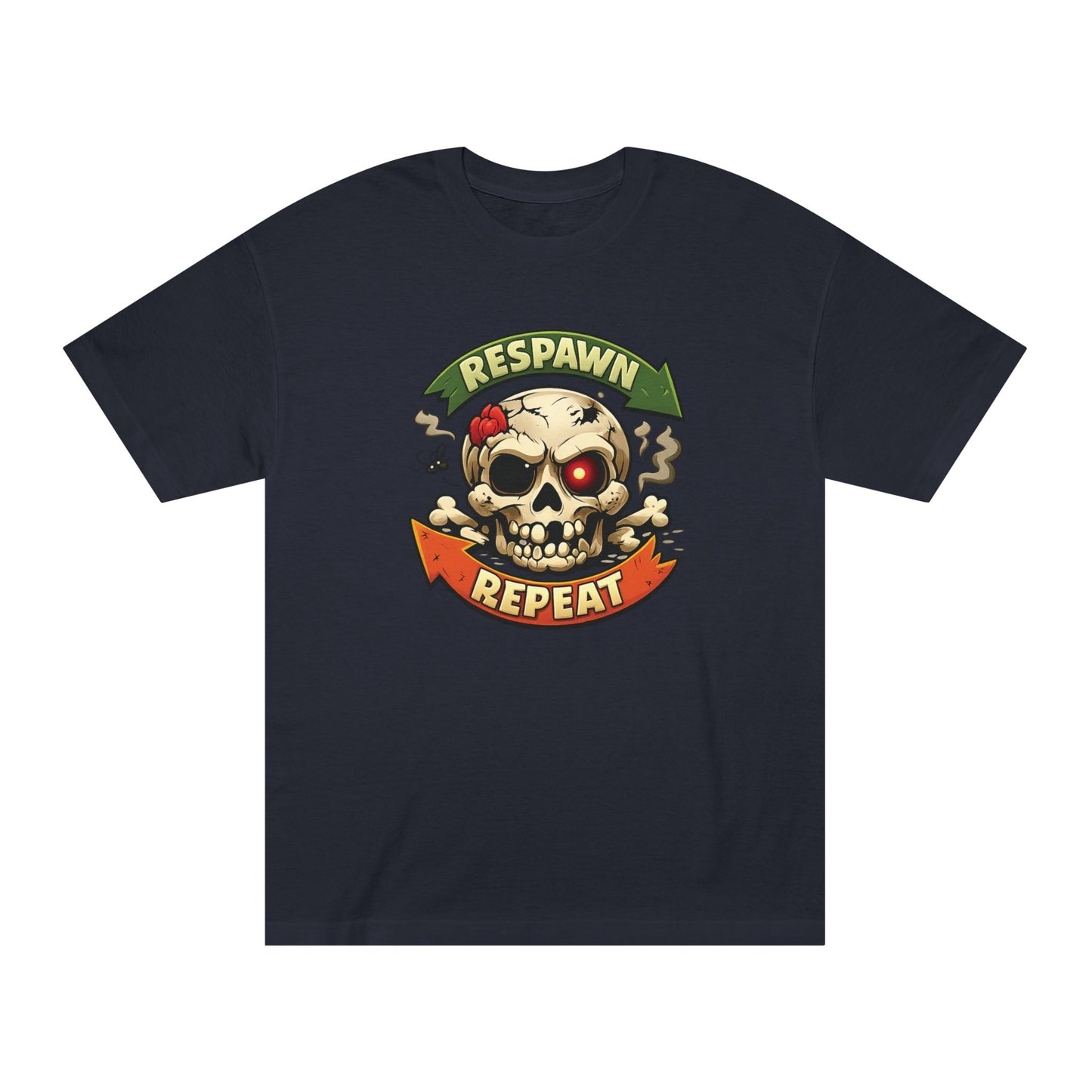 Respawn Repeat Skull Tee | Gaming Skull Design, Retro Banner