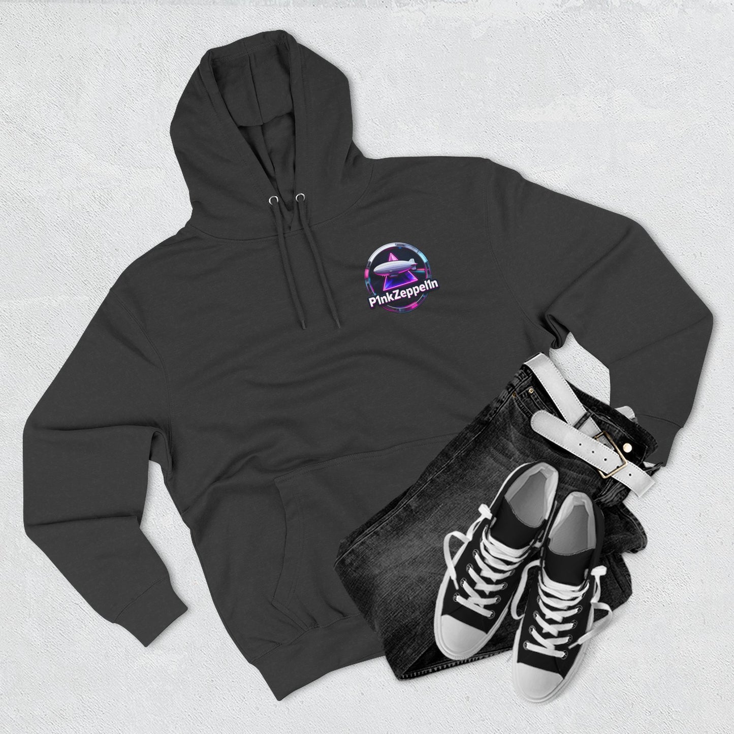 P1nkZeppel1n Logo Hoodie | Zeppelin Airship Graphic, Retro Neon Badge
