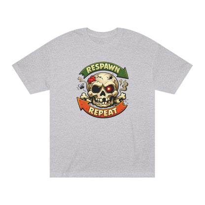 Respawn Repeat Skull Tee | Gaming Skull Design, Retro Banner